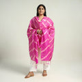Pink Traditional Tie & Dye Tussar Silk Leheriya Dupatta