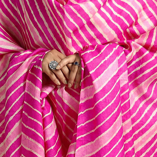 Pink Traditional Tie & Dye Tussar Silk Leheriya Dupatta