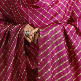 Pink Traditional Tie & Dye Tussar Silk Leheriya Dupatta