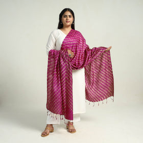 Pink Traditional Tie & Dye Tussar Silk Leheriya Dupatta