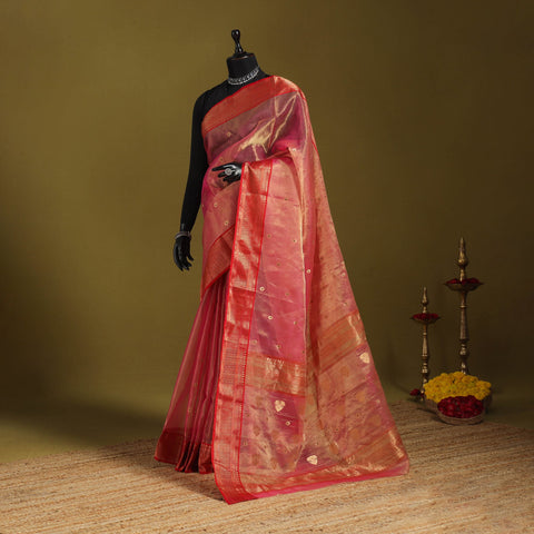 Pink - traditional tissue zari handloom buti katan chanderi