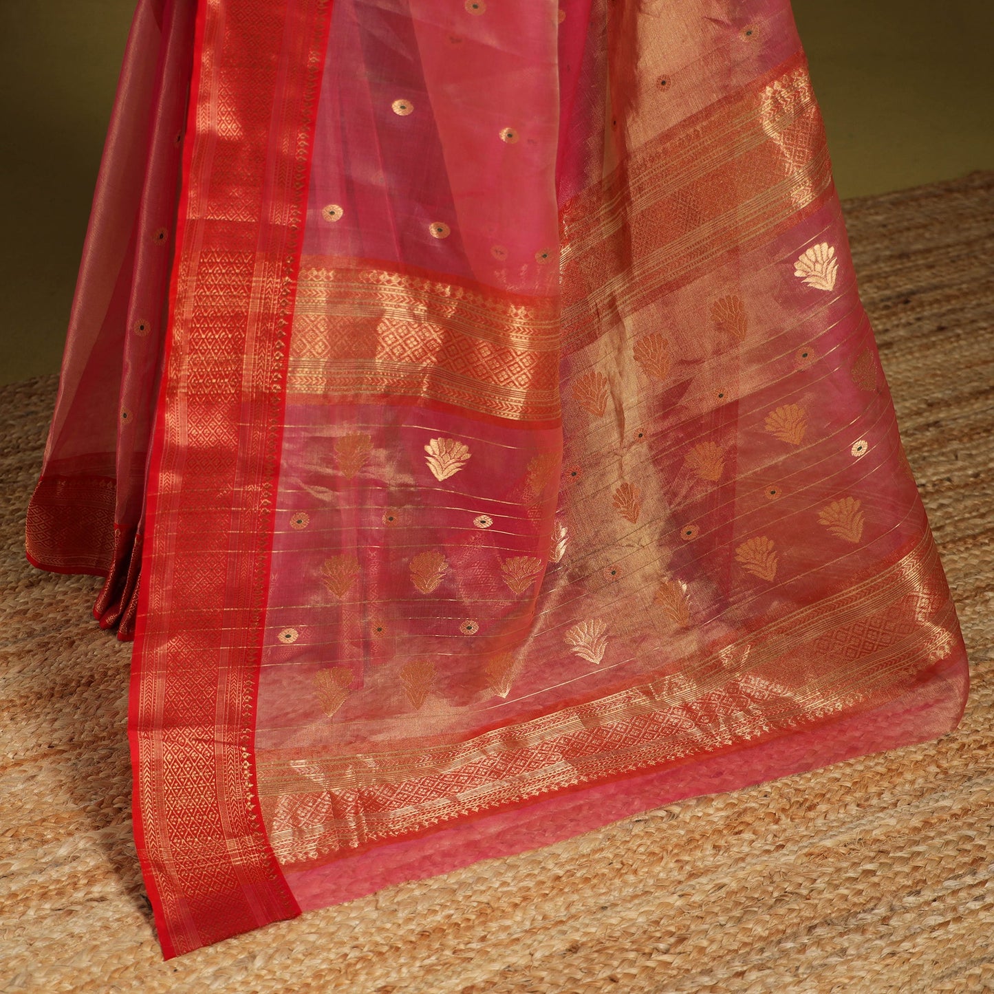 Pink - traditional tissue zari handloom buti katan chanderi