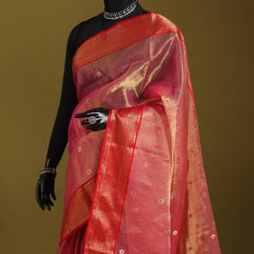 Pink - traditional tissue zari handloom buti katan chanderi