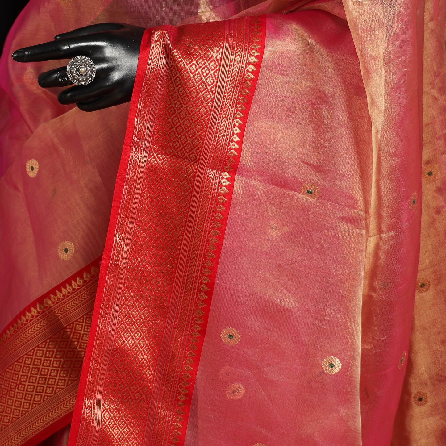 Pink - traditional tissue zari handloom buti katan chanderi