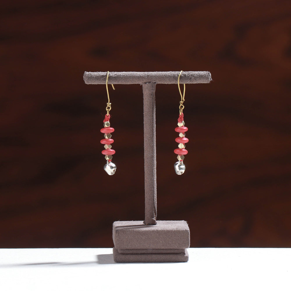 Pink - tribal odisha dokra bead work earrings - handcrafted