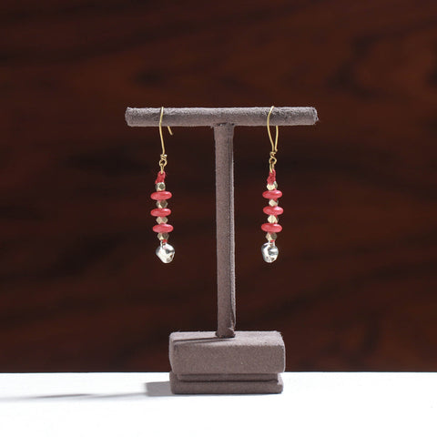 Pink - tribal odisha dokra bead work earrings - handcrafted