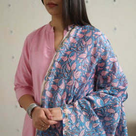 Pink - tussar silk cotton handloom plain kurta set 15