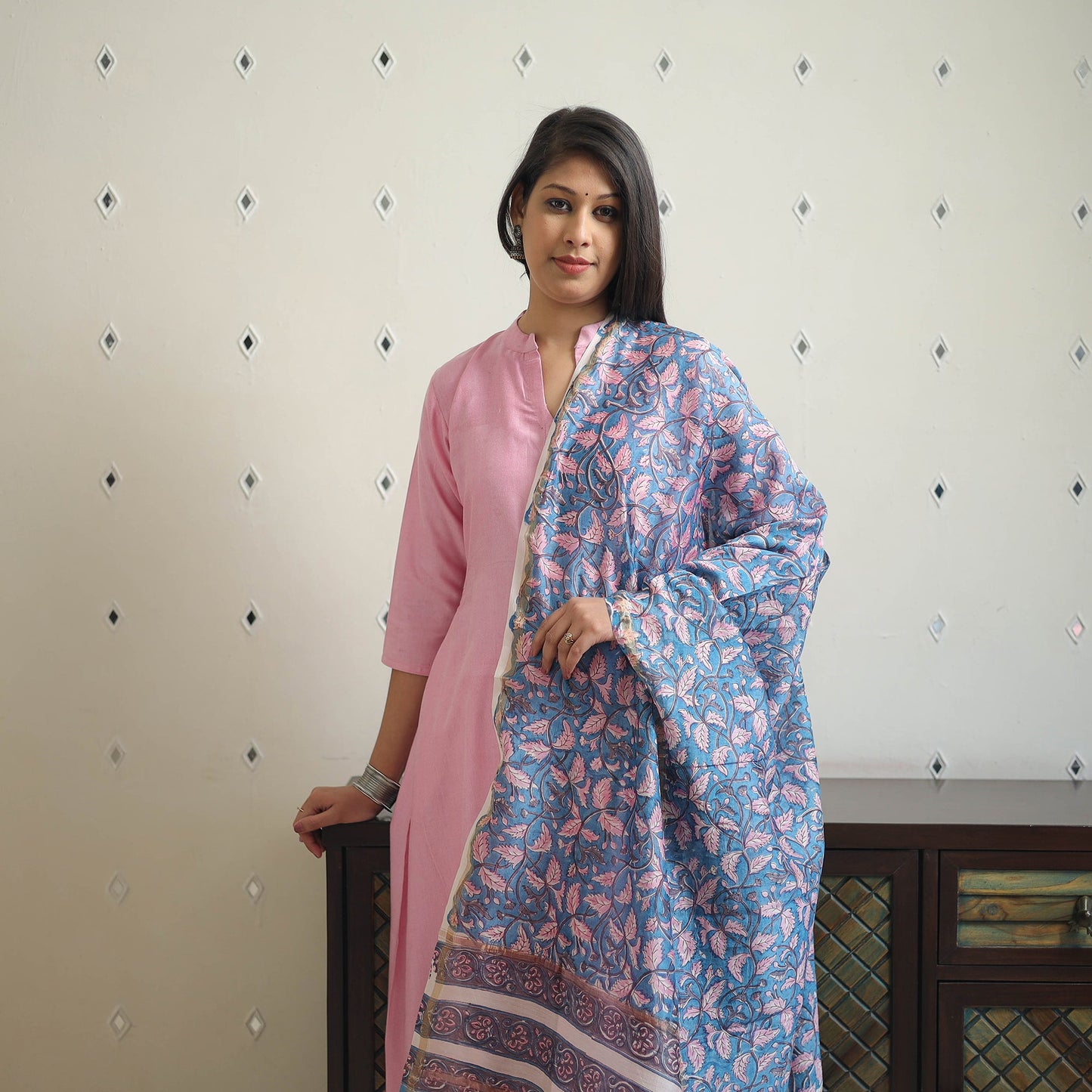 Pink - tussar silk cotton handloom plain kurta set 15