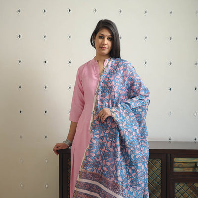 Pink - tussar silk cotton handloom plain kurta set 15
