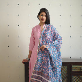 Pink - tussar silk cotton handloom plain kurta set 15