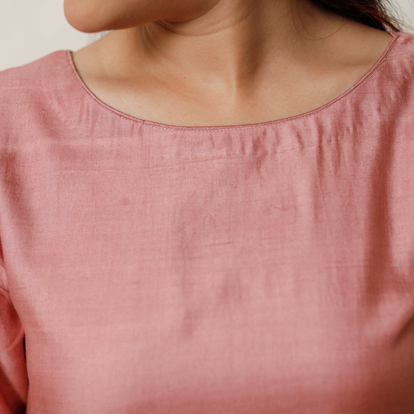 Pink - tussar silk plain long kurta - handcrafted