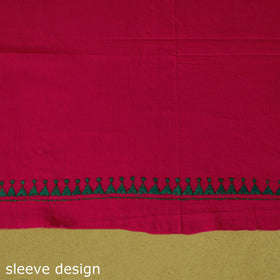 Pink - unstitched cotton bengal kantha handwork kurta