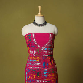 Pink - unstitched cotton bengal kantha handwork kurta