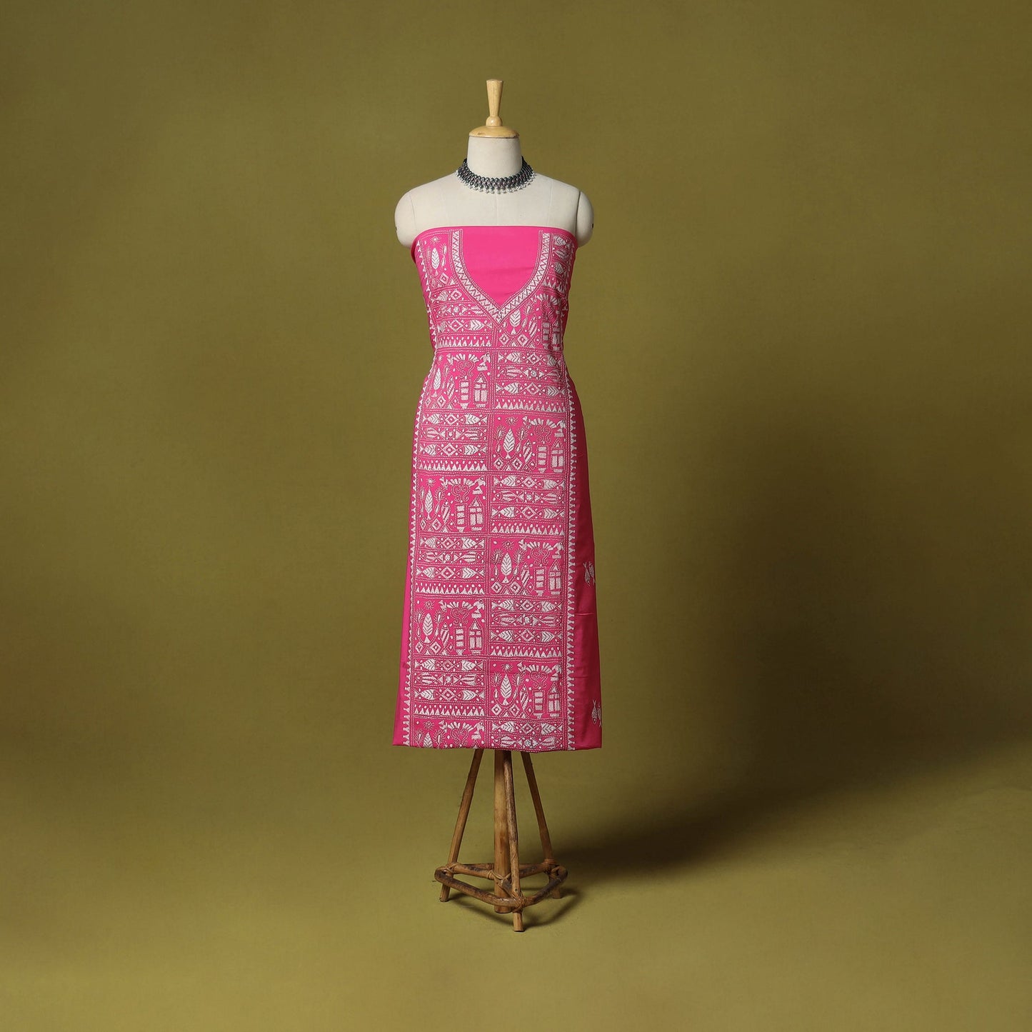 Pink - unstitched cotton bengal kantha handwork kurta