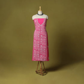 Pink - unstitched cotton bengal kantha handwork kurta
