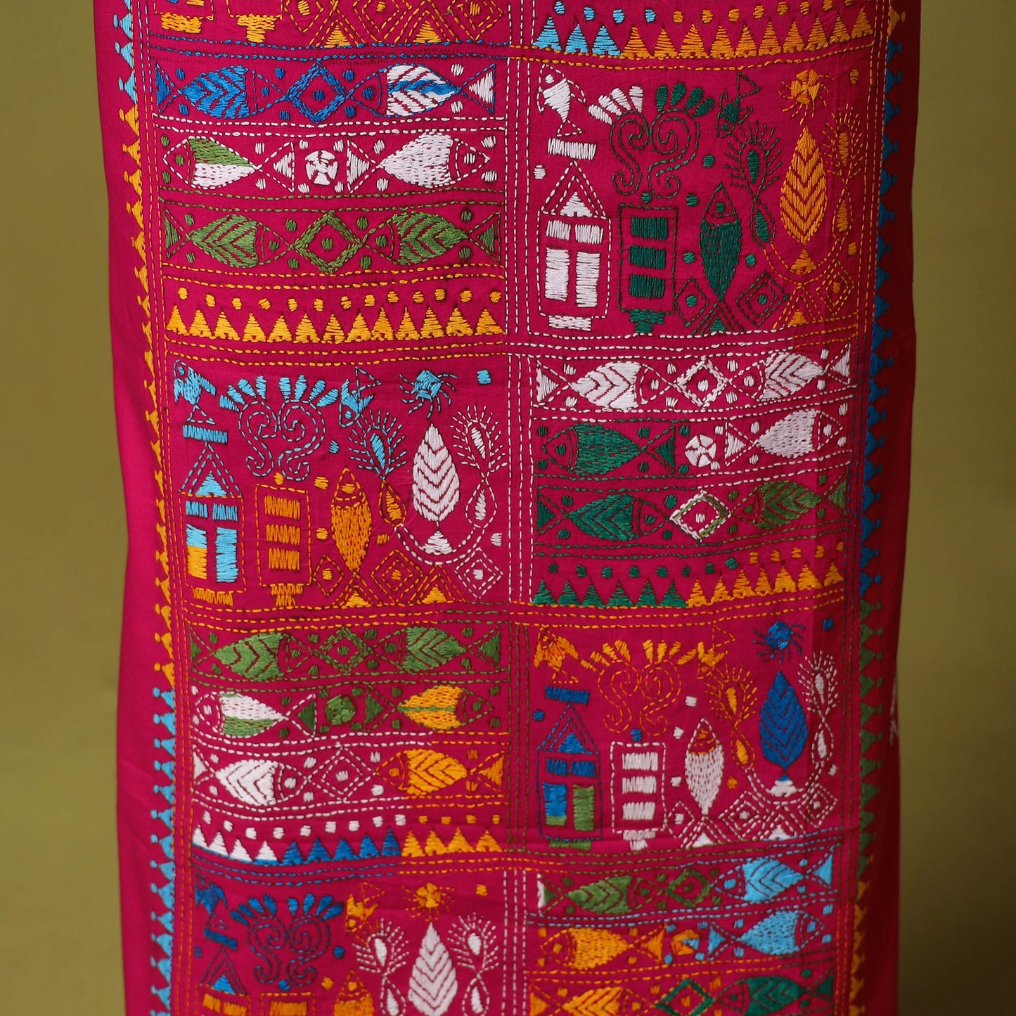 Pink - unstitched cotton bengal kantha handwork kurta