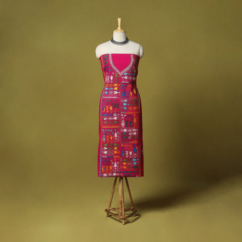 Pink - unstitched cotton bengal kantha handwork kurta