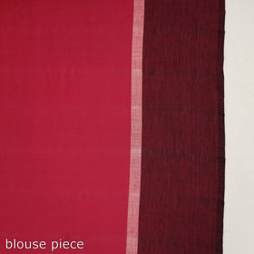  Pink, White & Black Stipe Cotton Saree with Floral Extra Weft 