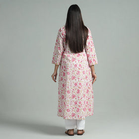 White - Sanganeri Block Printed Cotton A-Line Kurta
