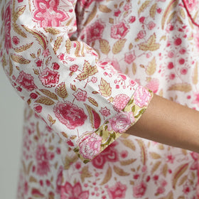 White - Sanganeri Block Printed Cotton A-Line Kurta