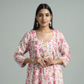 White - Sanganeri Block Printed Cotton A-Line Kurta