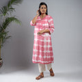 Pink & white shibori tie-dye mul cotton long kurta