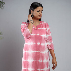 Pink & white shibori tie-dye mul cotton long kurta