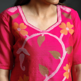 Pink & yellow phulia jamdani handloom silk cotton kurta