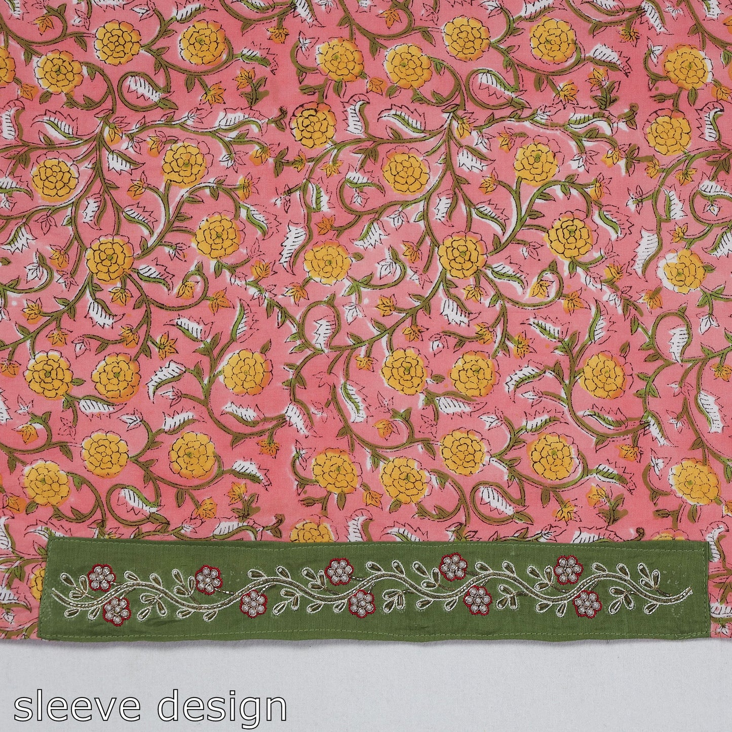 Buy Zardozi Hand Embroidered Sanganeri Cotton Blouse Piece Online at iTokri.com