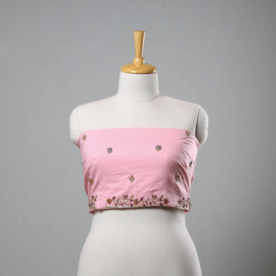 Pink - zardozi hand embroidery cotton plain blouse piece 02
