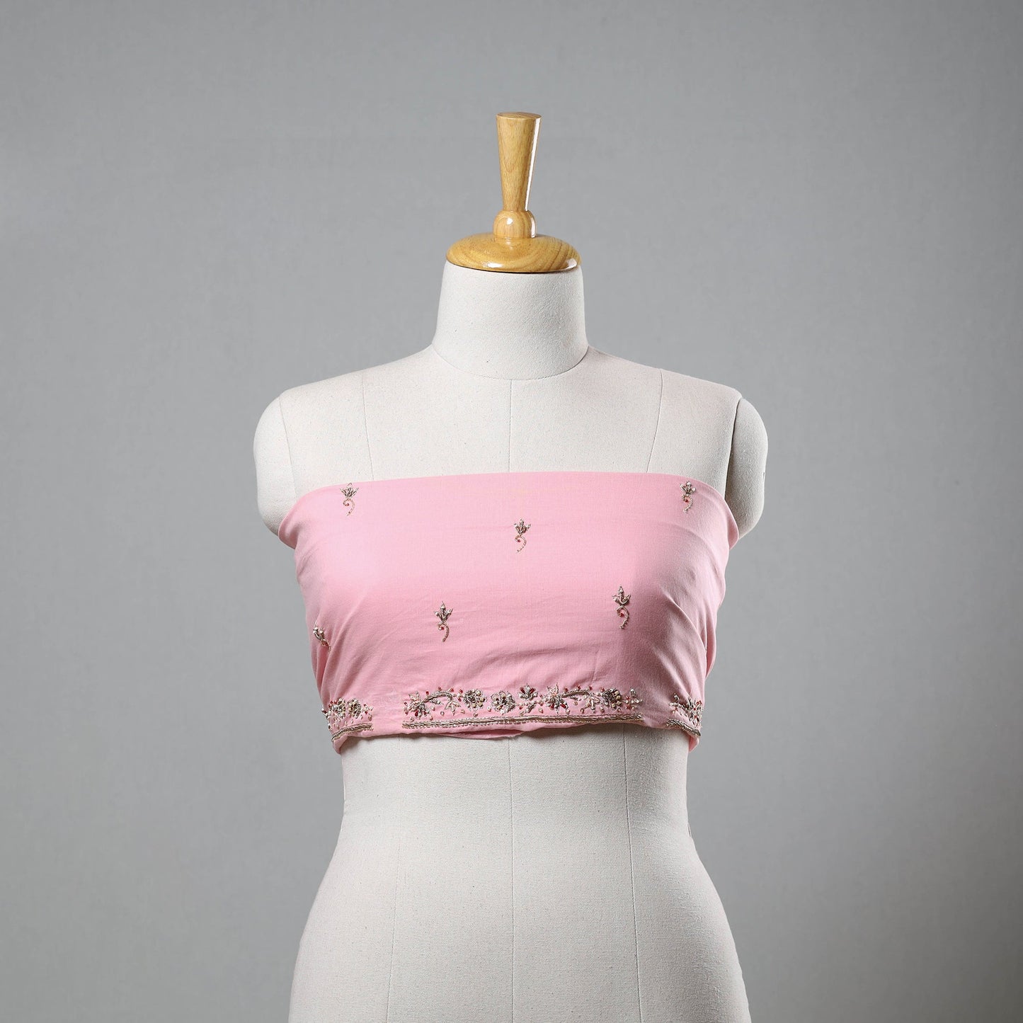 Pink - zardozi hand embroidery cotton plain blouse piece 08