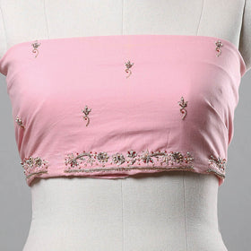 Pink - zardozi hand embroidery cotton plain blouse piece 08