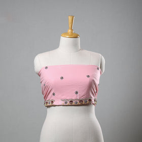 Pink - zardozi hand embroidery cotton plain blouse piece 24