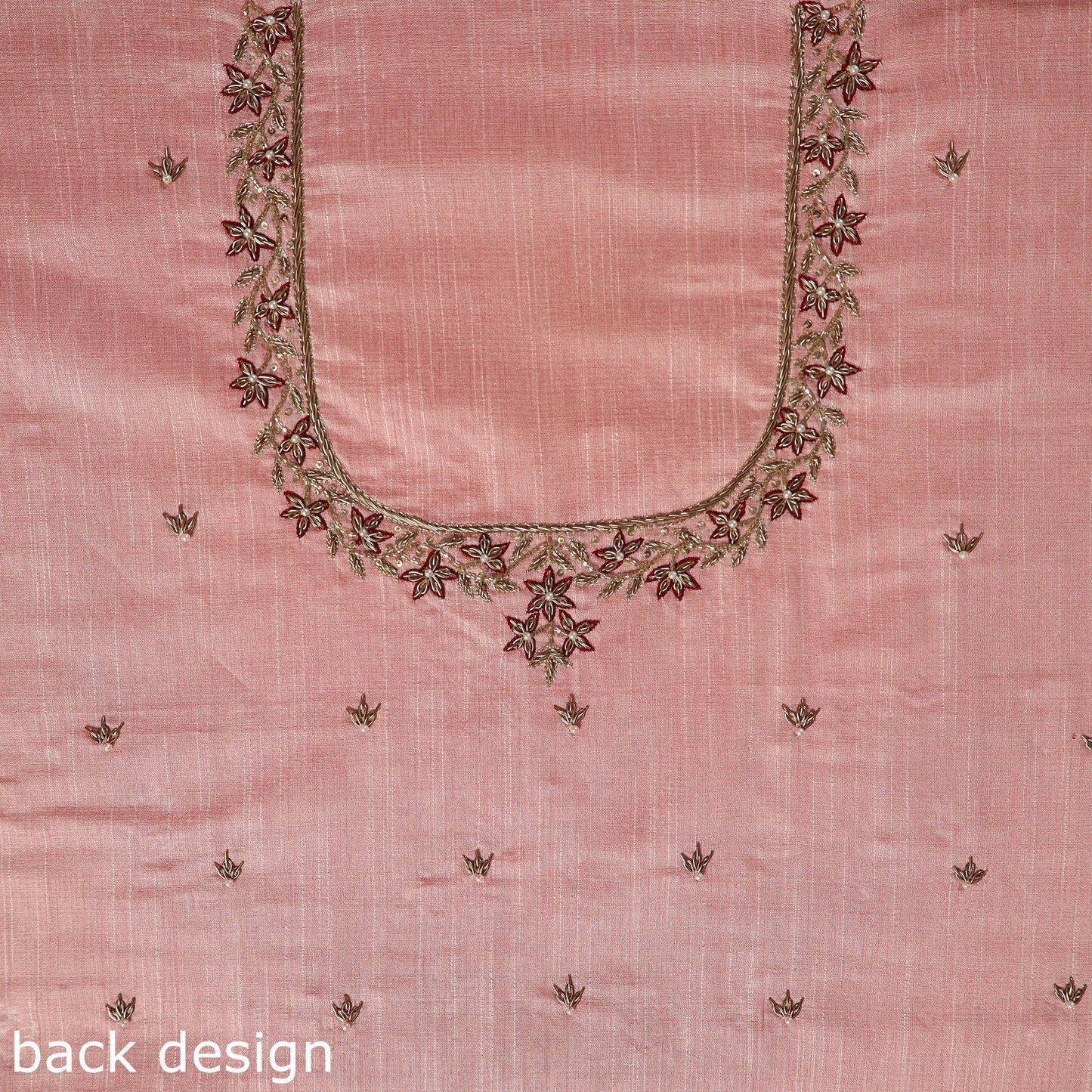Pink - zardozi hand embroidery slub silk plain blouse piece