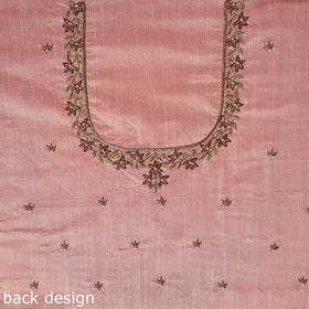 Pink - zardozi hand embroidery slub silk plain blouse piece