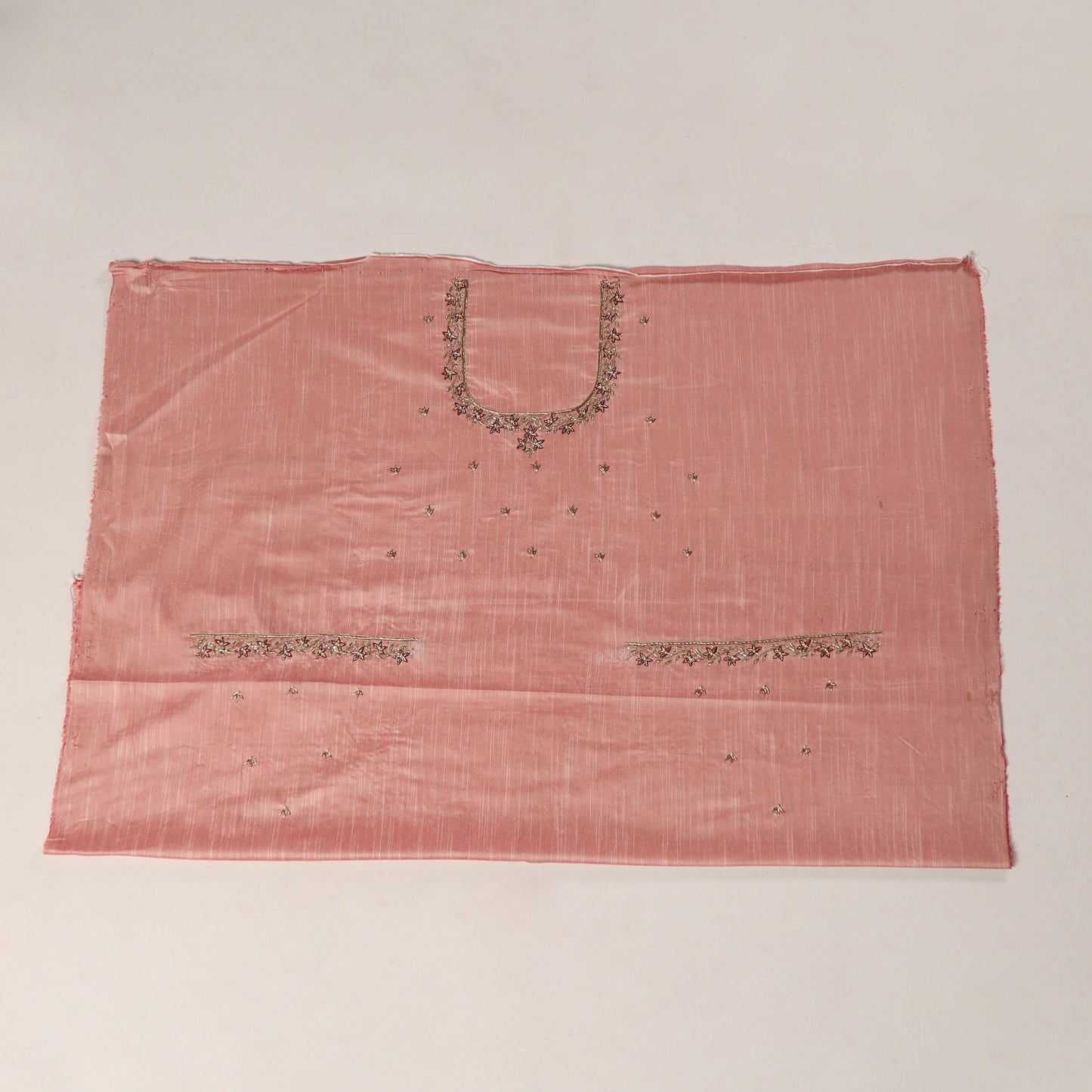 Pink - zardozi hand embroidery slub silk plain blouse piece