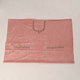 Pink - zardozi hand embroidery slub silk plain blouse piece