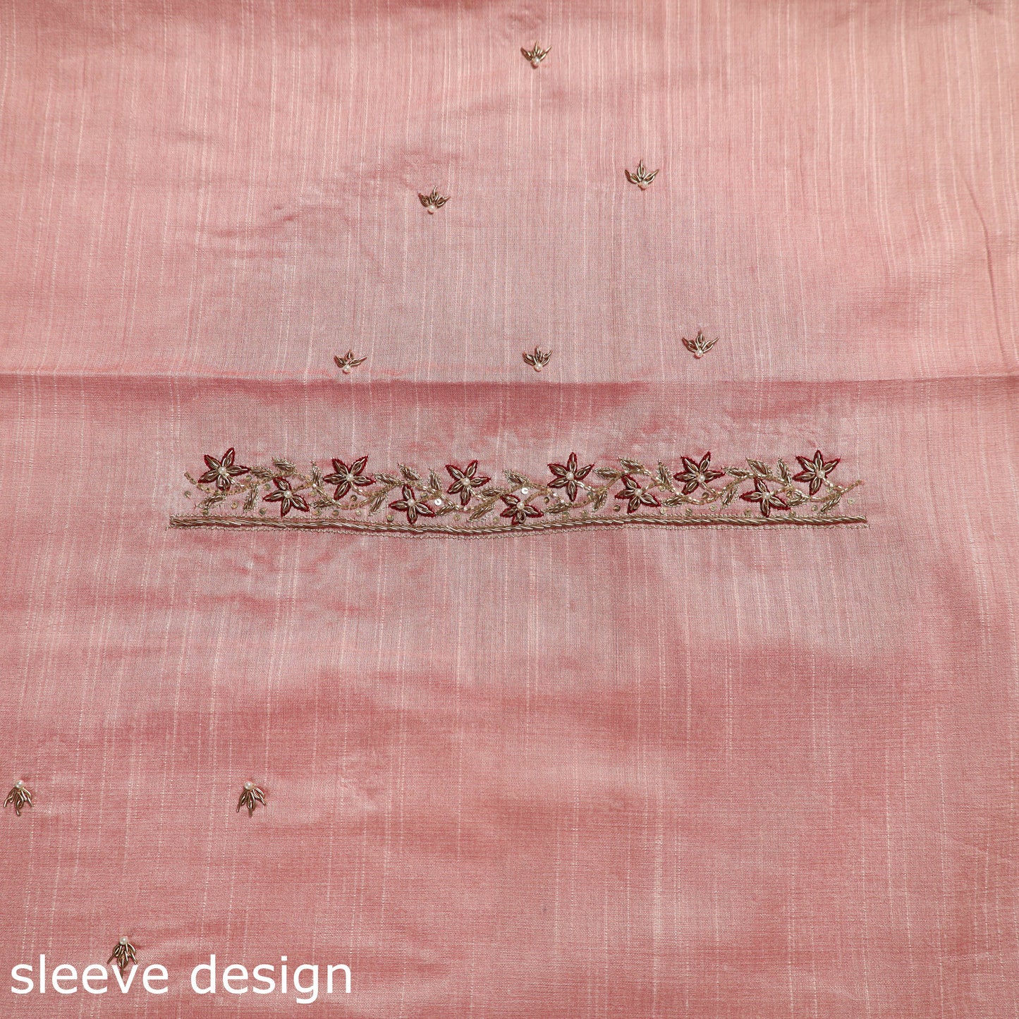 Pink - zardozi hand embroidery slub silk plain blouse piece
