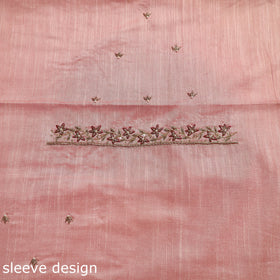 Pink - zardozi hand embroidery slub silk plain blouse piece