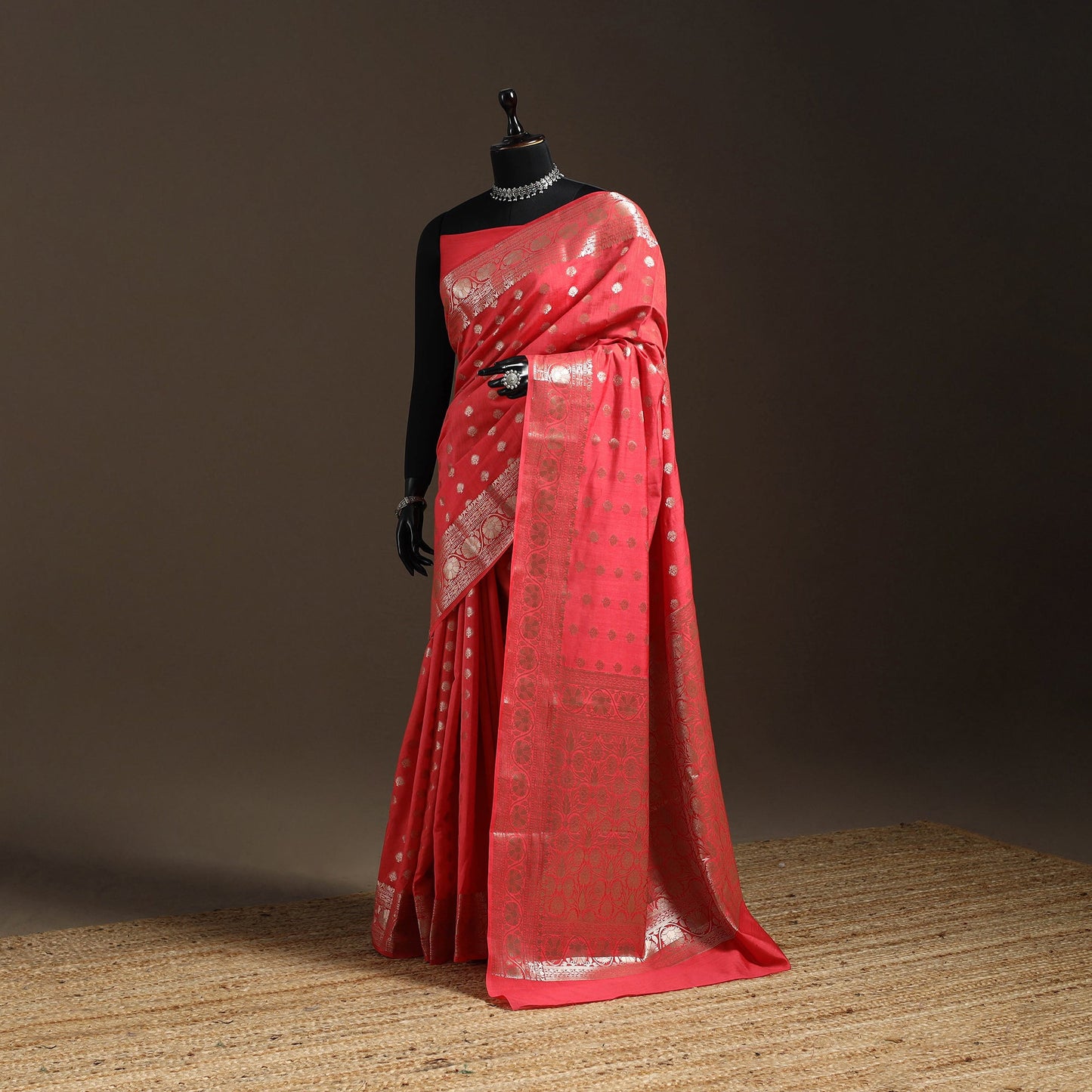 Pink - zari work chiniya silk banarasi saree 08