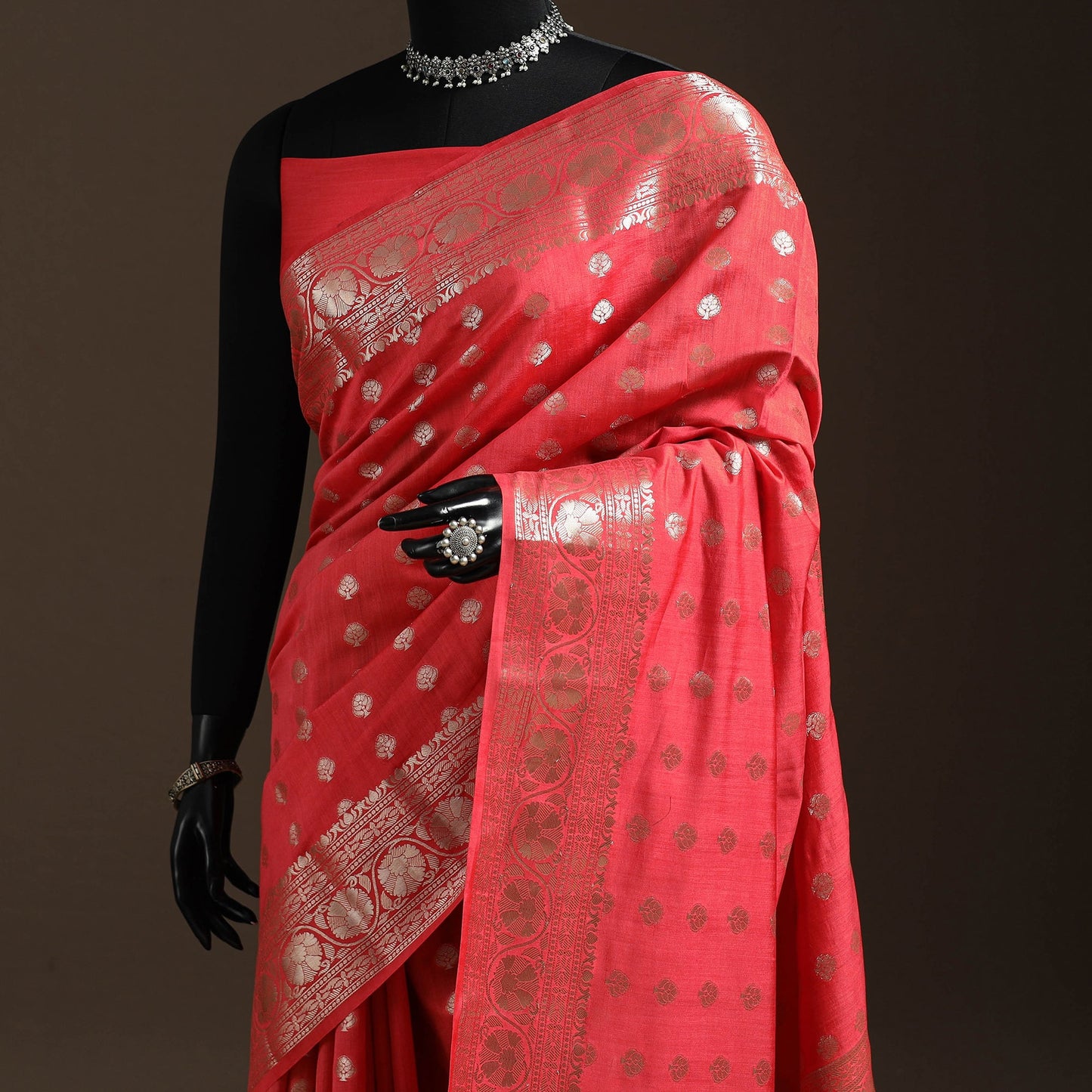 Pink - zari work chiniya silk banarasi saree 08