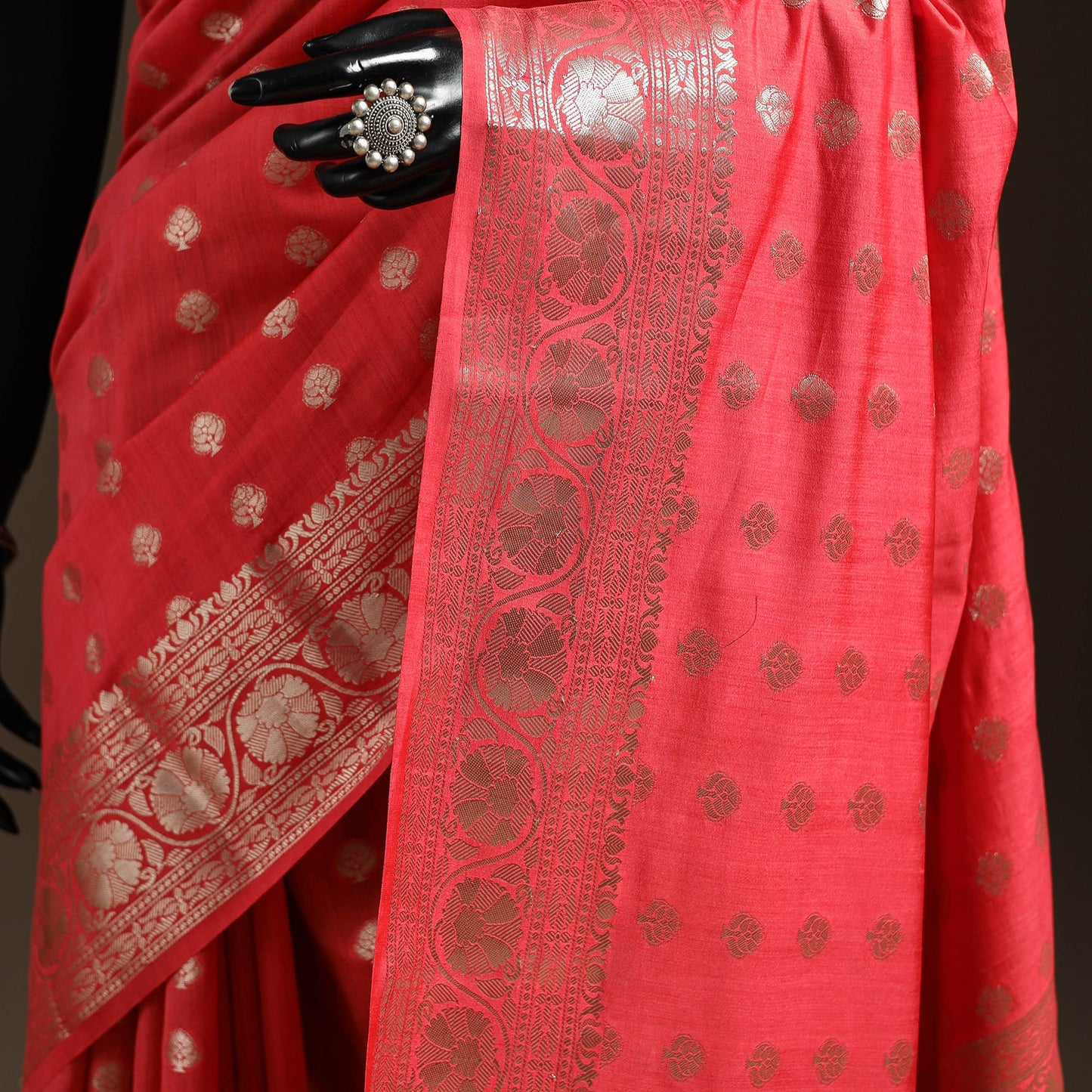 Pink - zari work chiniya silk banarasi saree 08