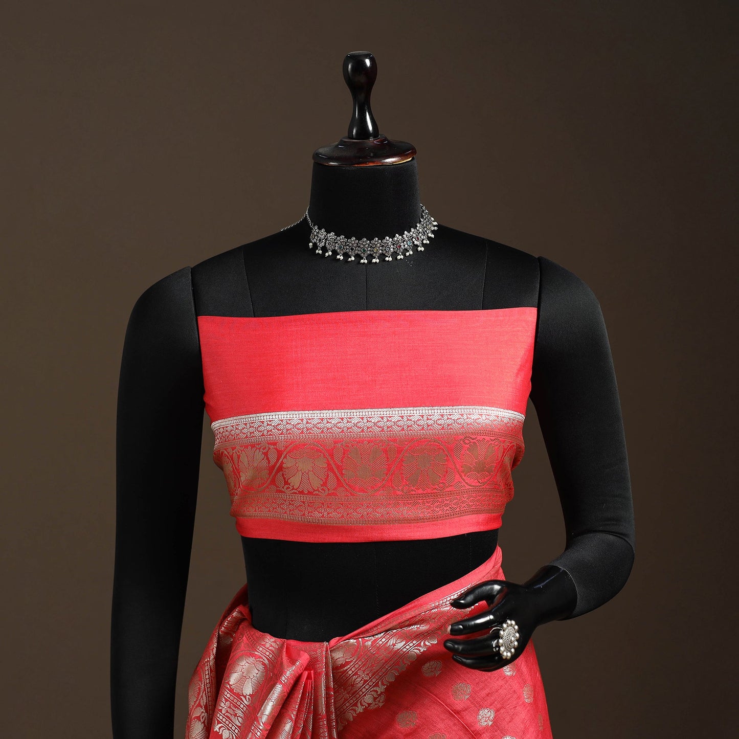 Pink - zari work chiniya silk banarasi saree 08