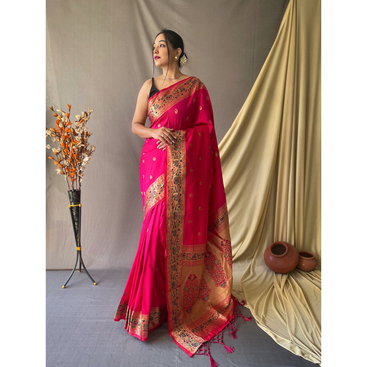 Paithani Pink Paithani Silk Handwork Saree