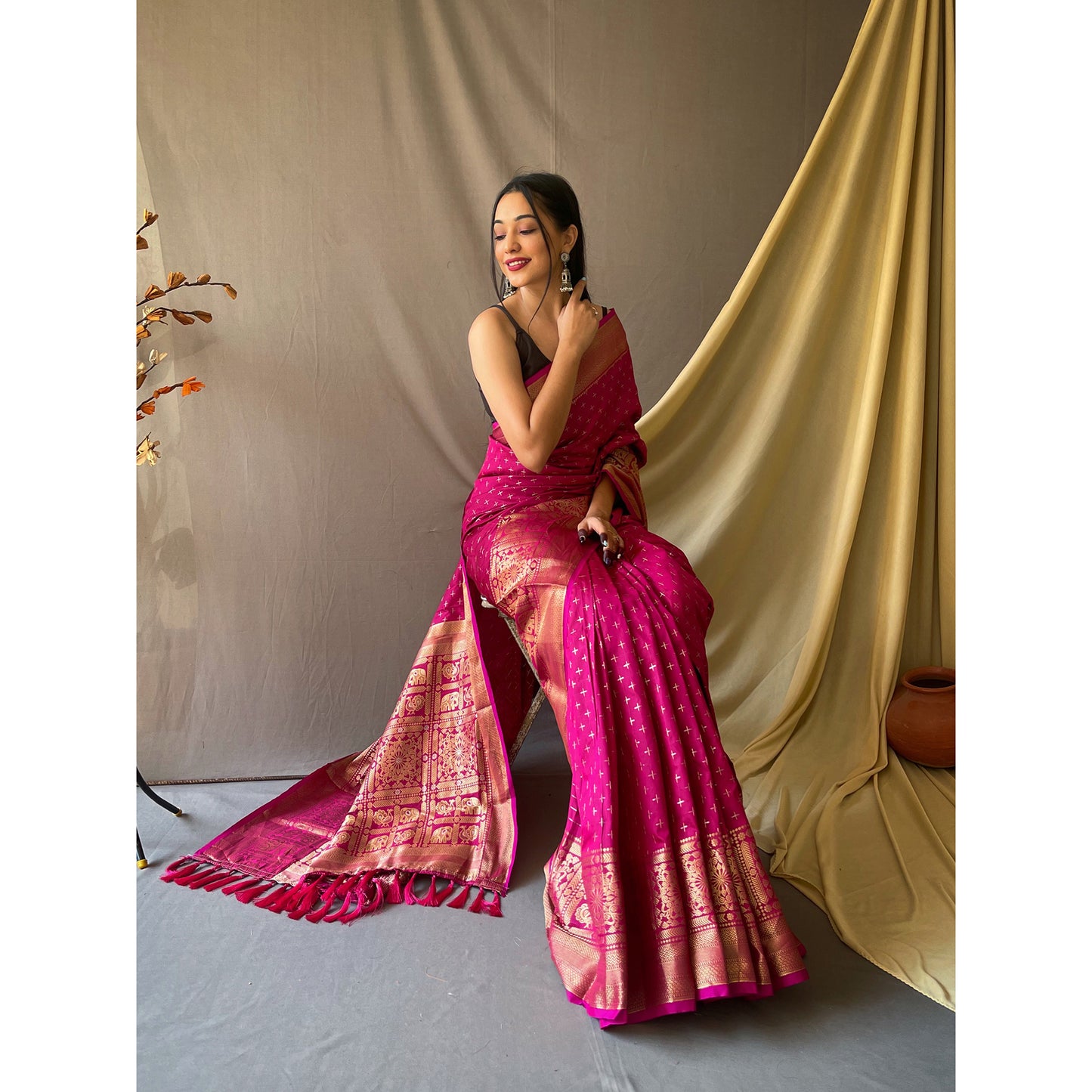 Purple - Suhasini Pink Soft Silk Handwork Saree