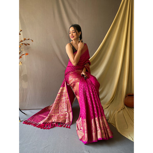 Purple - Suhasini Pink Soft Silk Handwork Saree