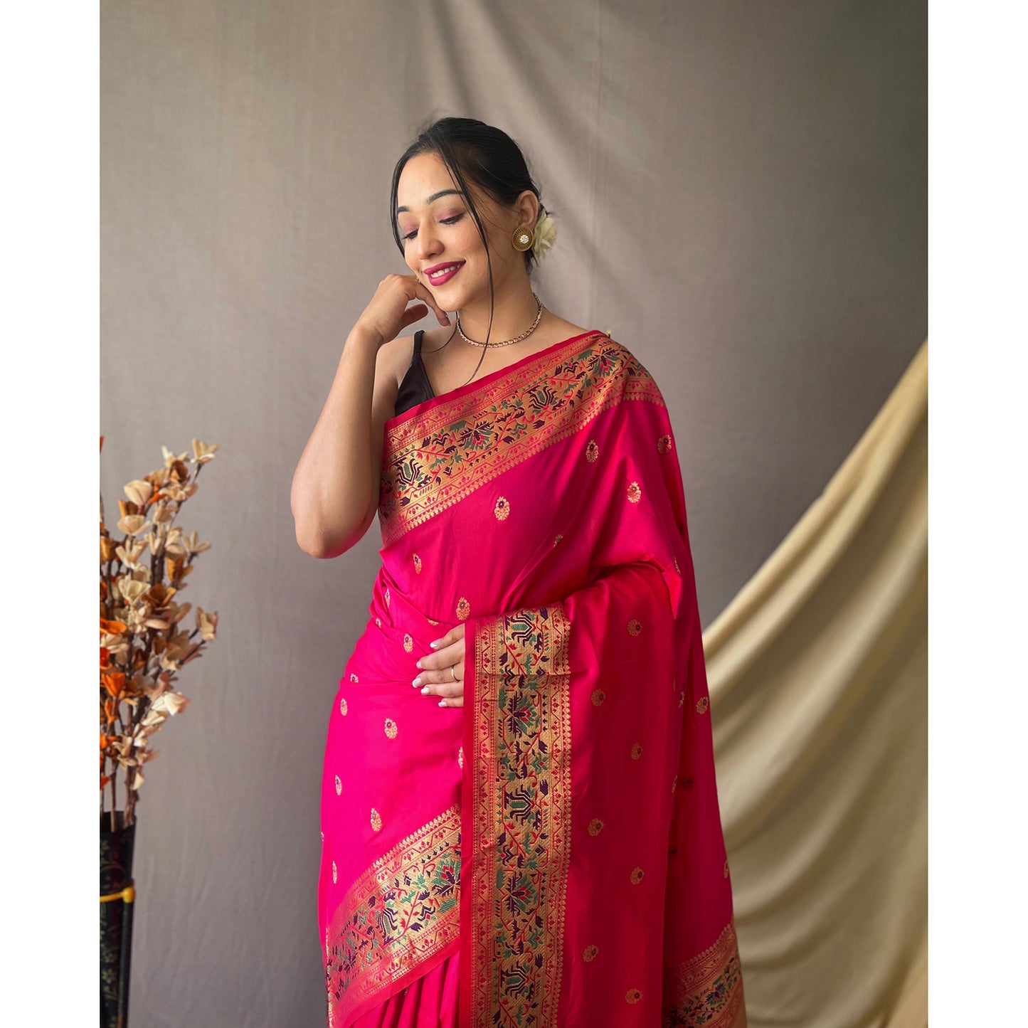 Paithani Pink Paithani Silk Handwork Saree