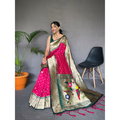 Polka Paithani Pink Paithani Silk Handwork Saree