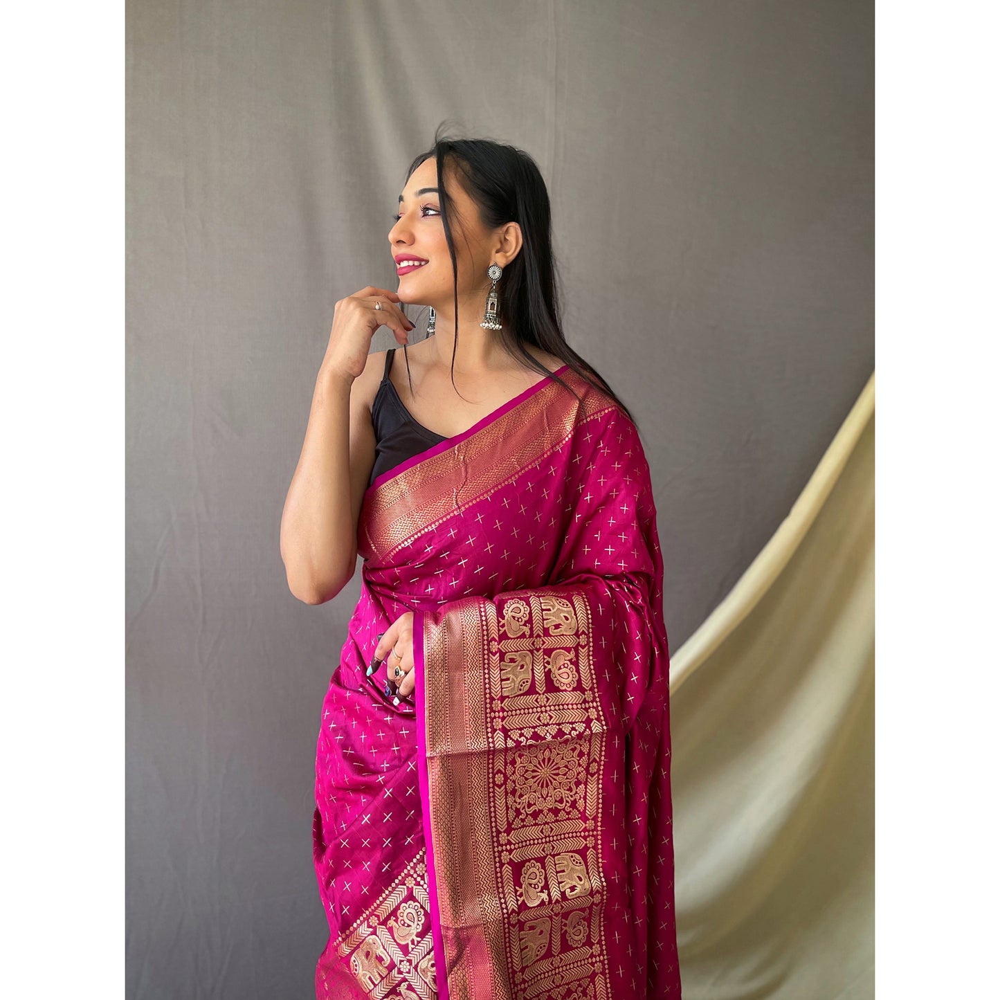 Purple - Suhasini Pink Soft Silk Handwork Saree