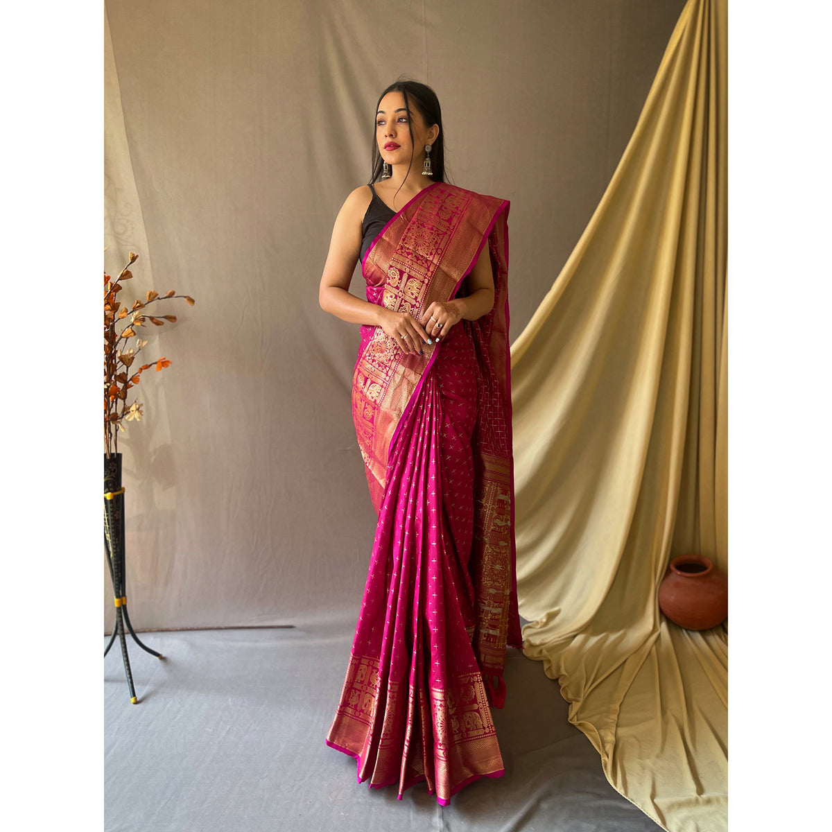 Purple - Suhasini Pink Soft Silk Handwork Saree